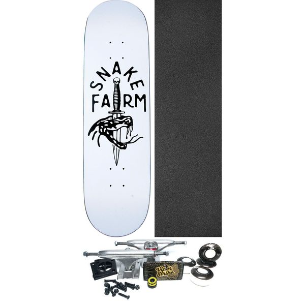 Snake Farm Skateboards Boom Stick White / Black Skateboard Deck - 8.375" x 32.25" - Complete Skateboard Bundle